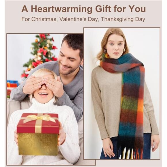 Womens winter plaid scarf oversized blanket wrap warm thick soft shawl scarf - Picture 5 of 7